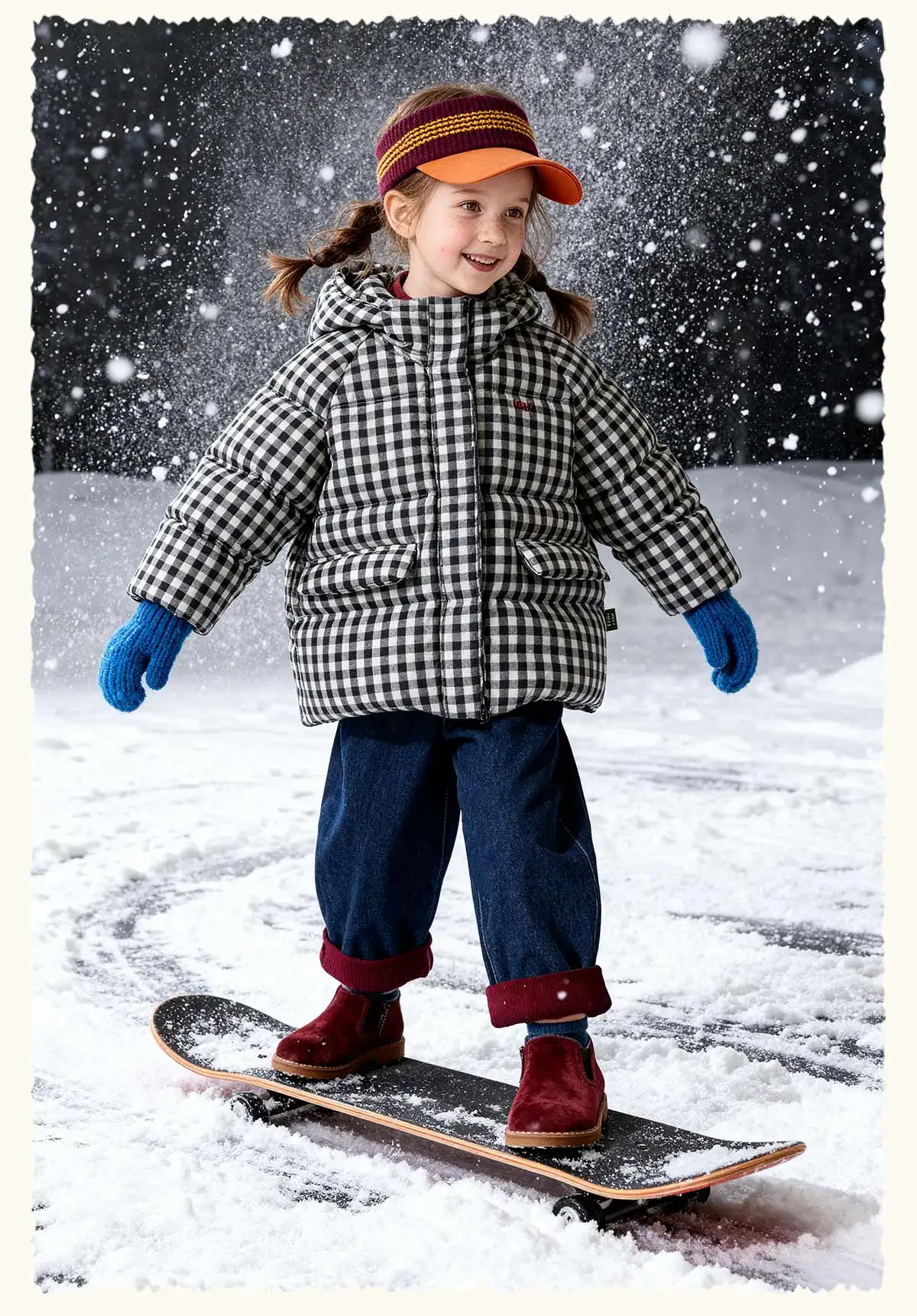 Amila 2026 Kids Winter Children's Mid Length Plaid Down Jacket Windproof, Waterproof, Warm Hooded Jacket, College Style