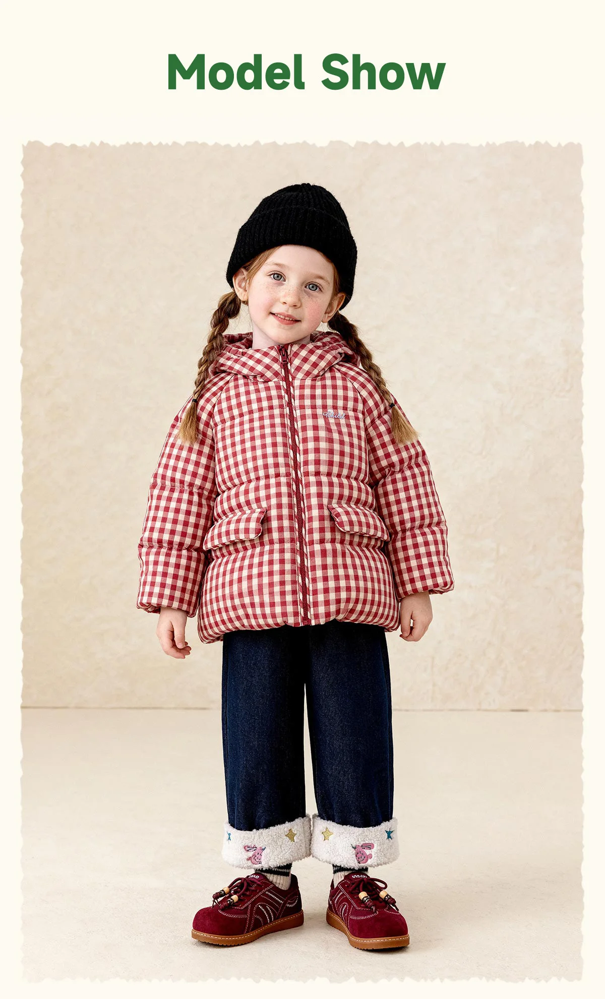 Amila 2026 Kids Winter Children's Mid Length Plaid Down Jacket Windproof, Waterproof, Warm Hooded Jacket, College Style