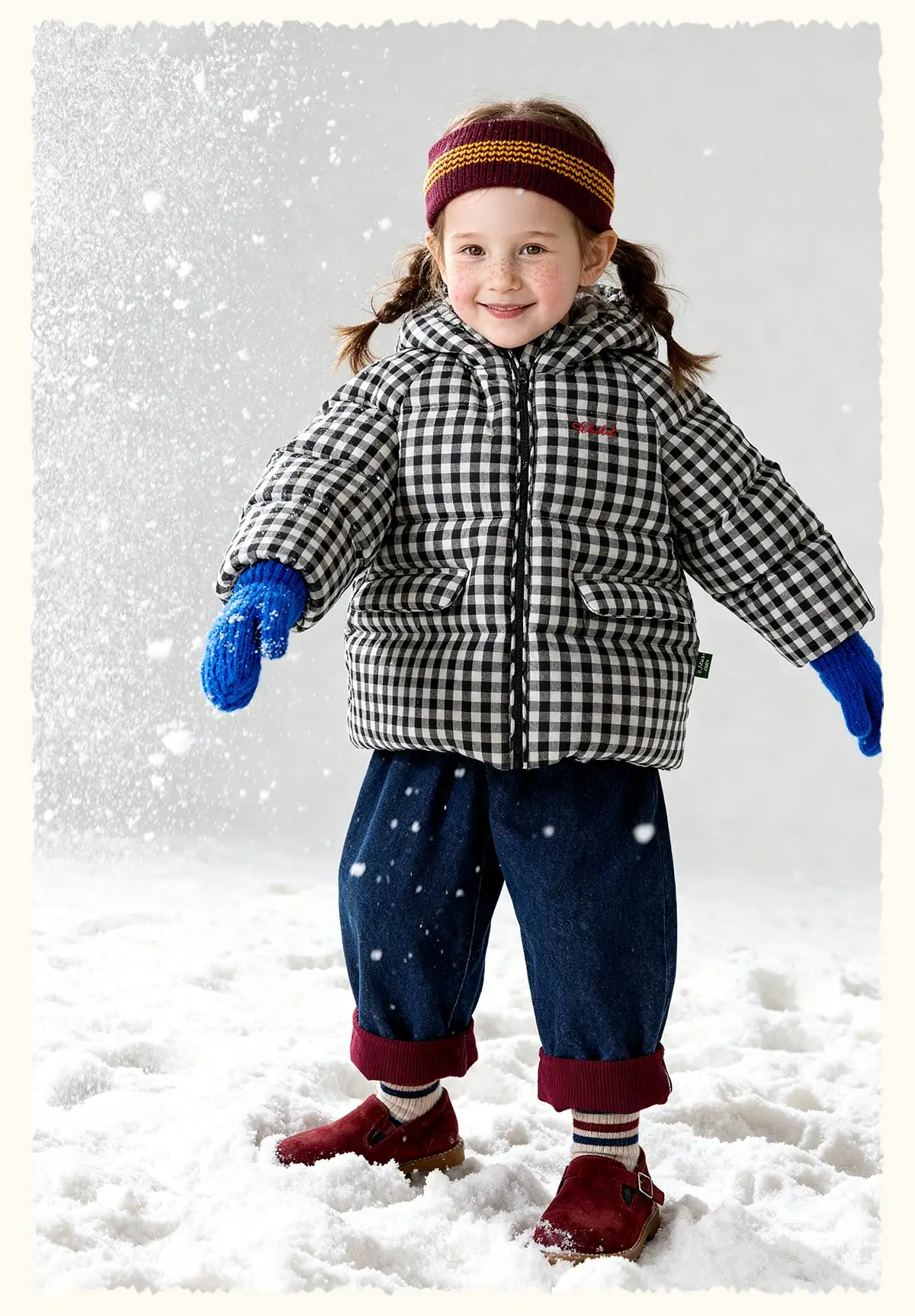 Amila 2026 Kids Winter Children's Mid Length Plaid Down Jacket Windproof, Waterproof, Warm Hooded Jacket, College Style