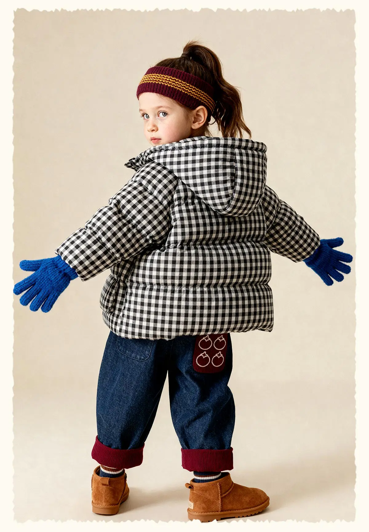 Amila 2026 Kids Winter Children's Mid Length Plaid Down Jacket Windproof, Waterproof, Warm Hooded Jacket, College Style
