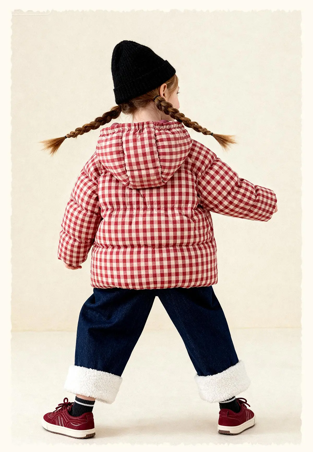 Amila 2026 Kids Winter Children's Mid Length Plaid Down Jacket Windproof, Waterproof, Warm Hooded Jacket, College Style