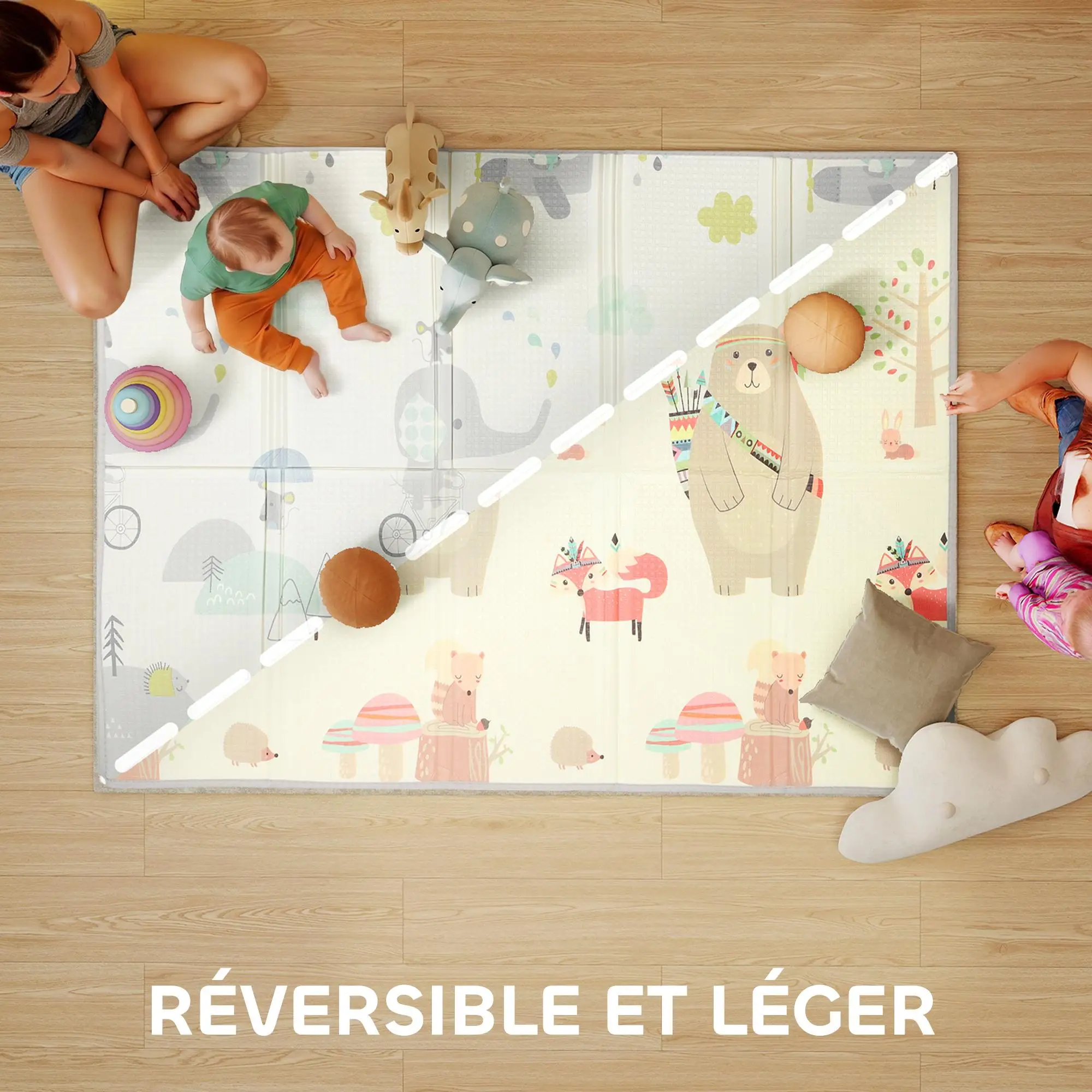 AIYAPLAY Baby Play Mat Reversible Foldable 200x150cm 1.5 cm Foam Non-Slip