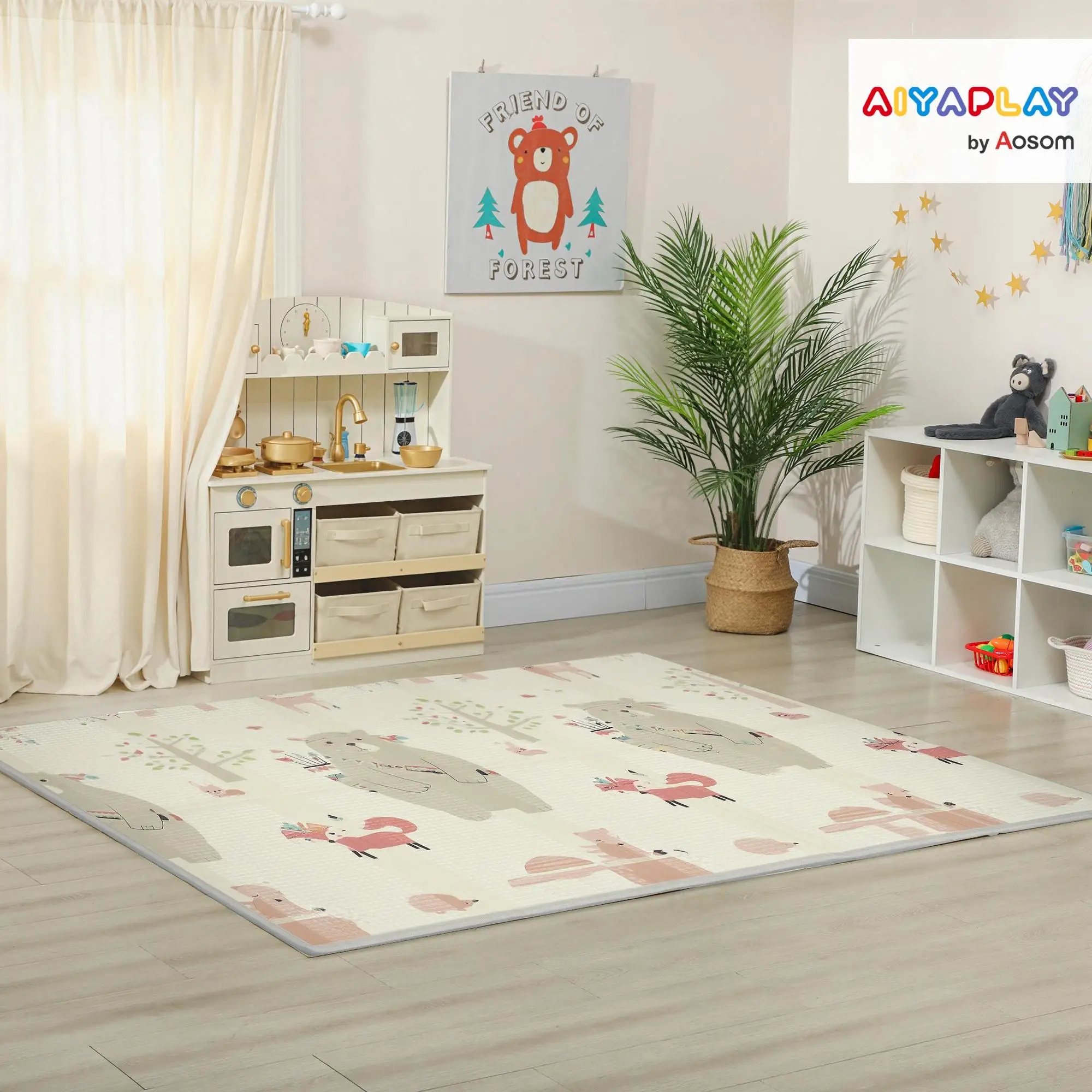 AIYAPLAY Baby Play Mat Reversible Foldable 200x150cm 1.5 cm Foam Non-Slip