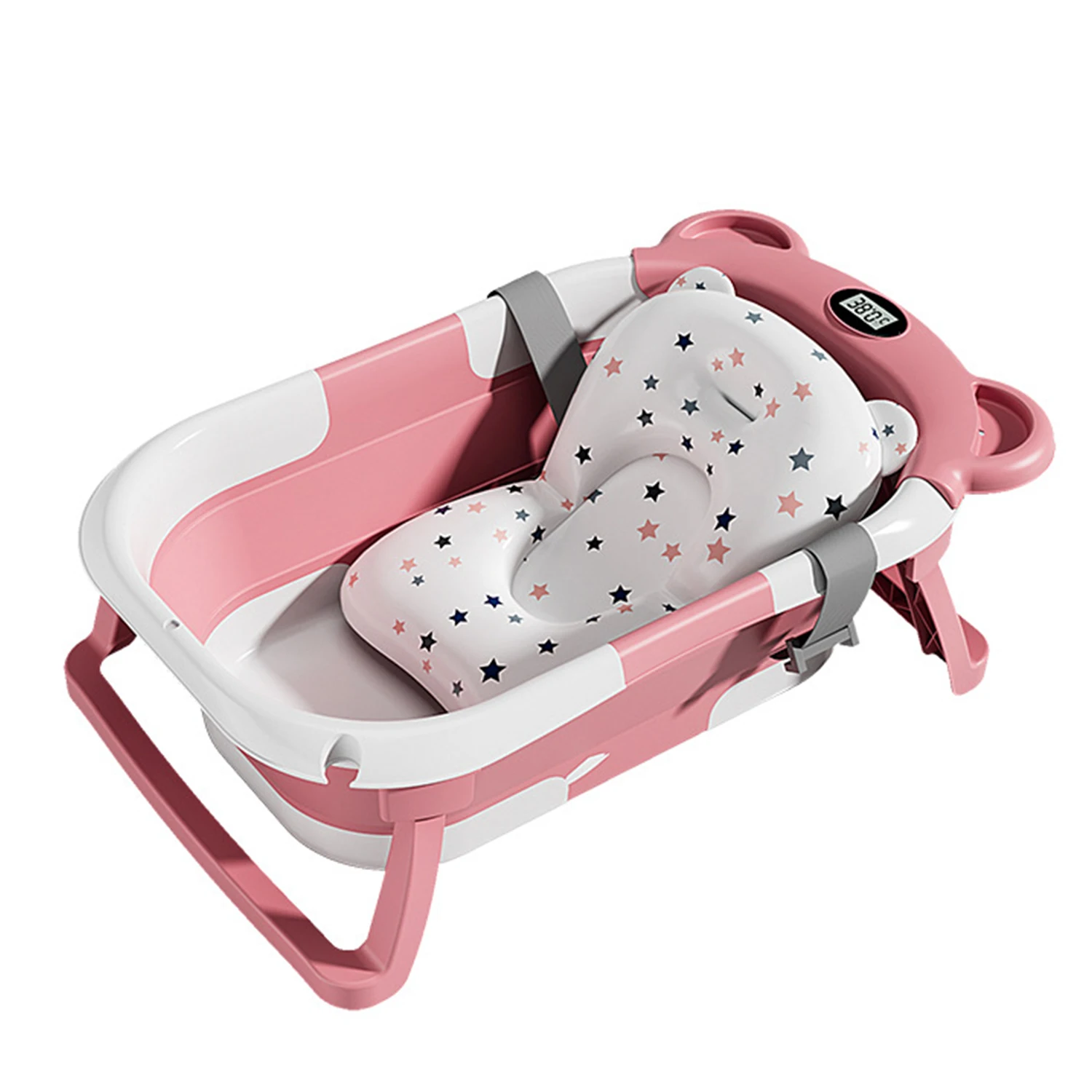 Foldable Baby Bathtub Eco-Friendly Materials Large Capacity Baby Bathing Products Portable Travel Tub with Anti-slip Support Feet and Non-slip Bath Mat