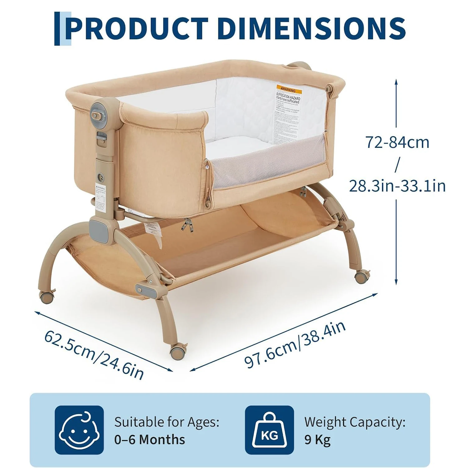 Bedside Bassinet Baby Bassinet 3 in 1 Bedside Sleeper with Baby Co-Sleeper Travel Crib with Detachable Mosquito Net for Newborn