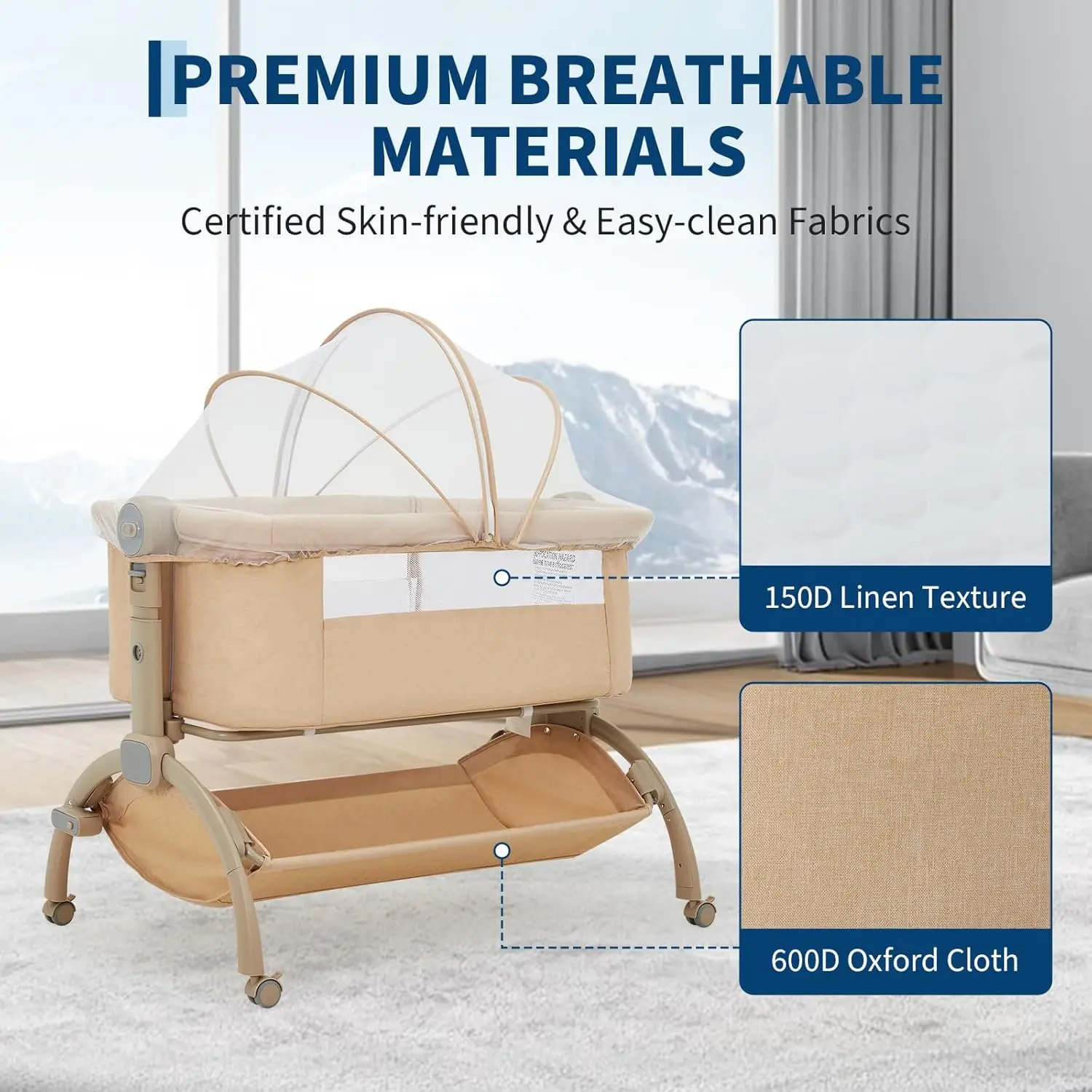 Bedside Bassinet Baby Bassinet 3 in 1 Bedside Sleeper with Baby Co-Sleeper Travel Crib with Detachable Mosquito Net for Newborn