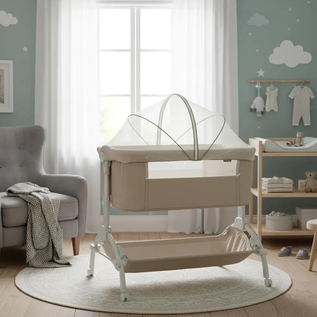 Bedside Bassinet Baby Bassinet 3 in 1 Bedside Sleeper with Baby Co-Sleeper Travel Crib with Detachable Mosquito Net for Newborn