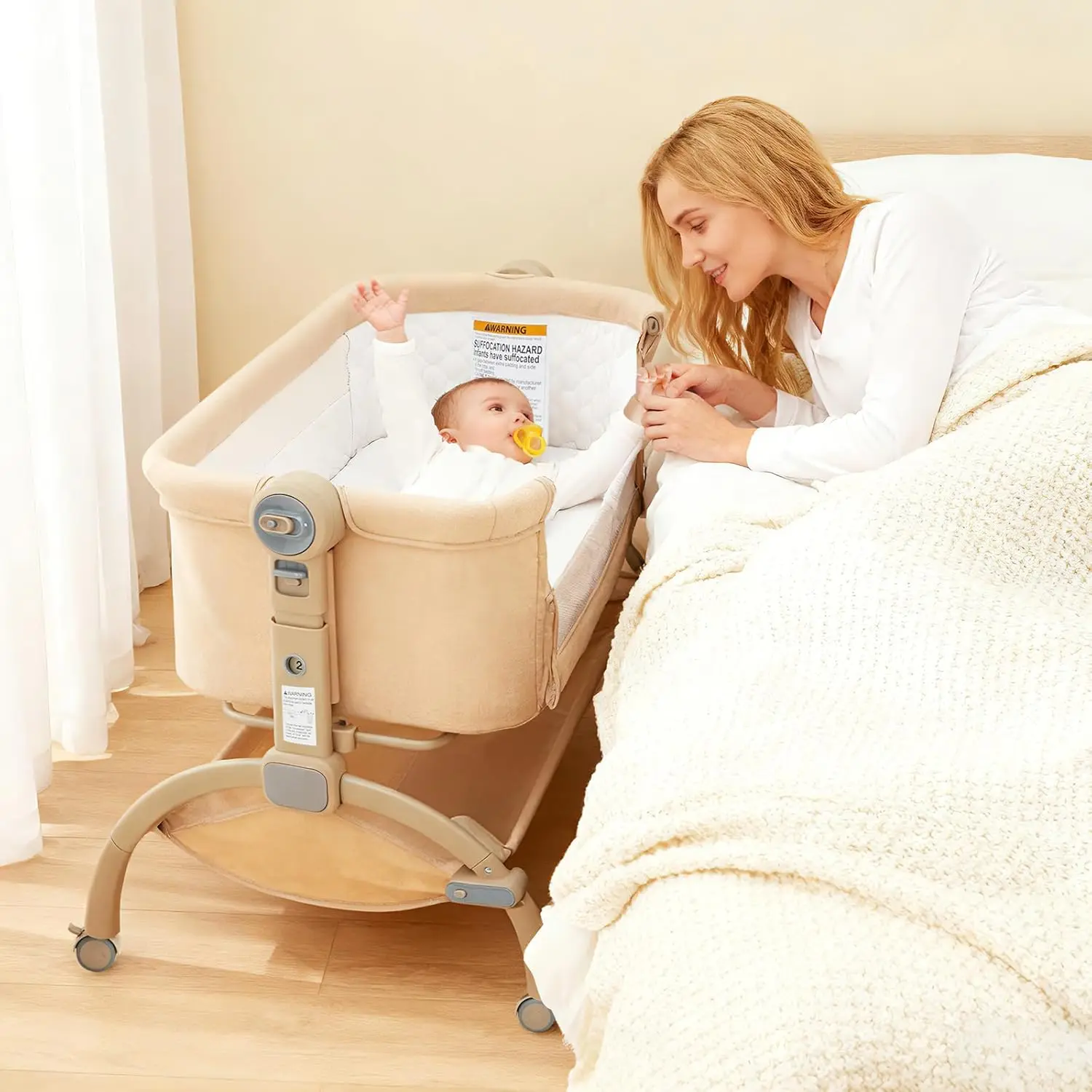 Bedside Bassinet Baby Bassinet 3 in 1 Bedside Sleeper with Baby Co-Sleeper Travel Crib with Detachable Mosquito Net for Newborn