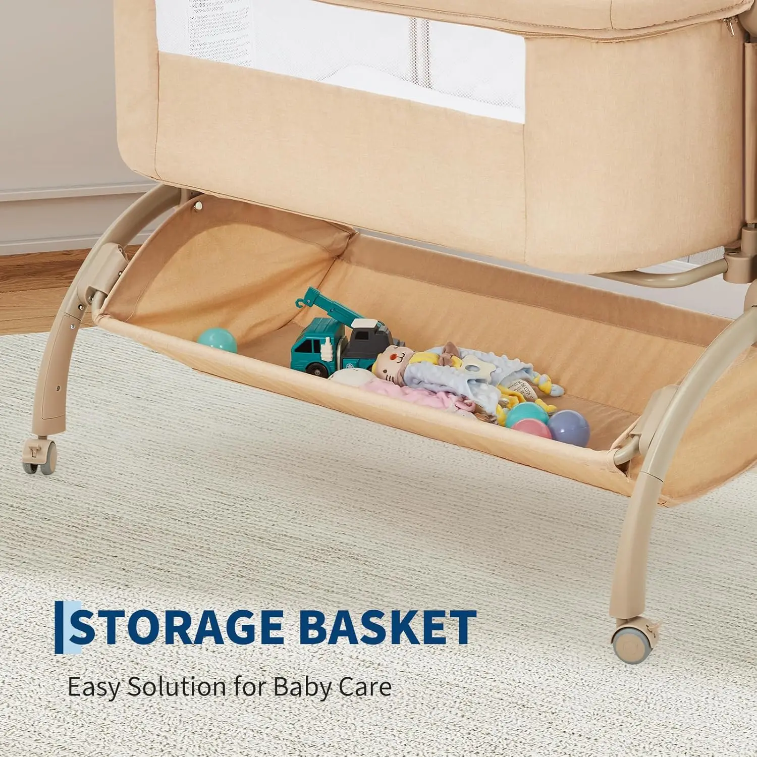 Bedside Bassinet Baby Bassinet 3 in 1 Bedside Sleeper with Baby Co-Sleeper Travel Crib with Detachable Mosquito Net for Newborn