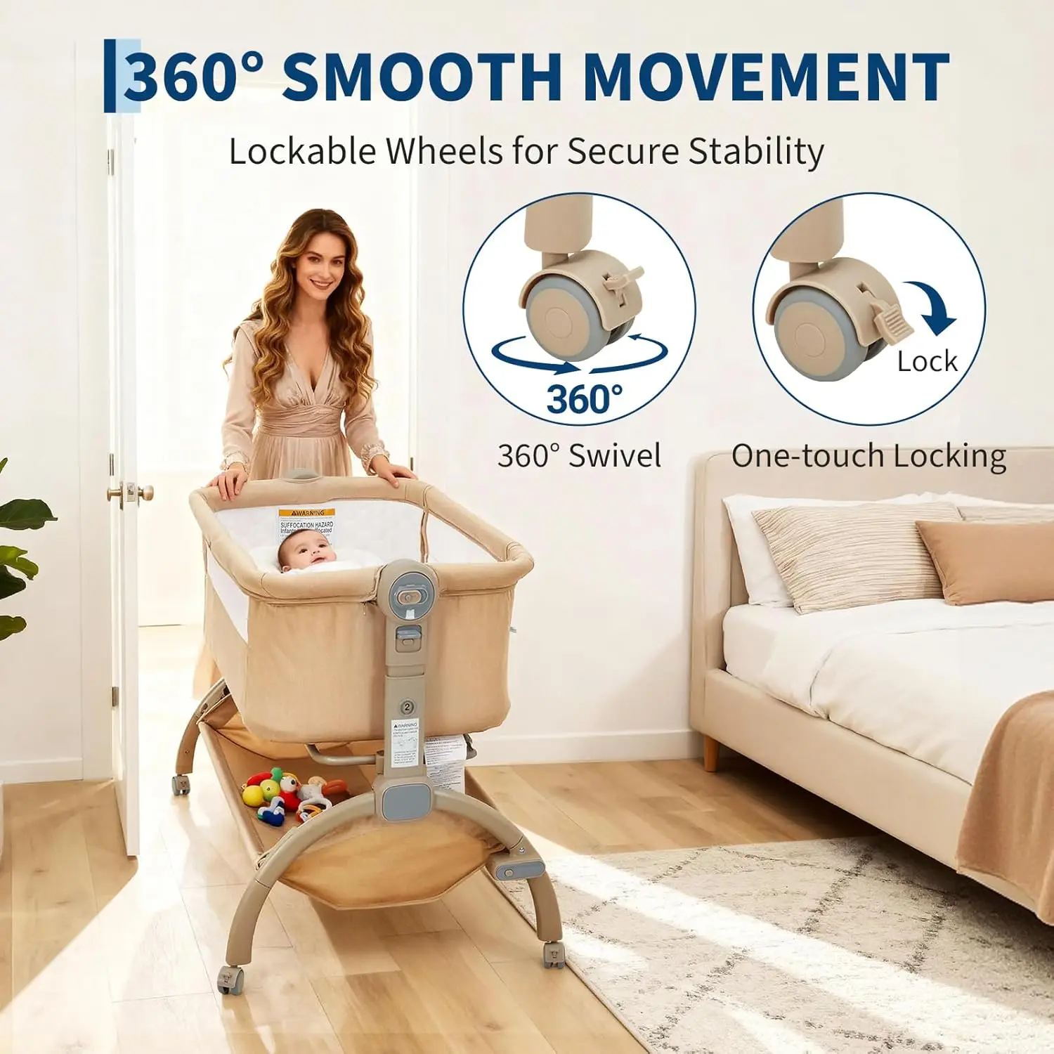 Bedside Bassinet Baby Bassinet 3 in 1 Bedside Sleeper with Baby Co-Sleeper Travel Crib with Detachable Mosquito Net for Newborn