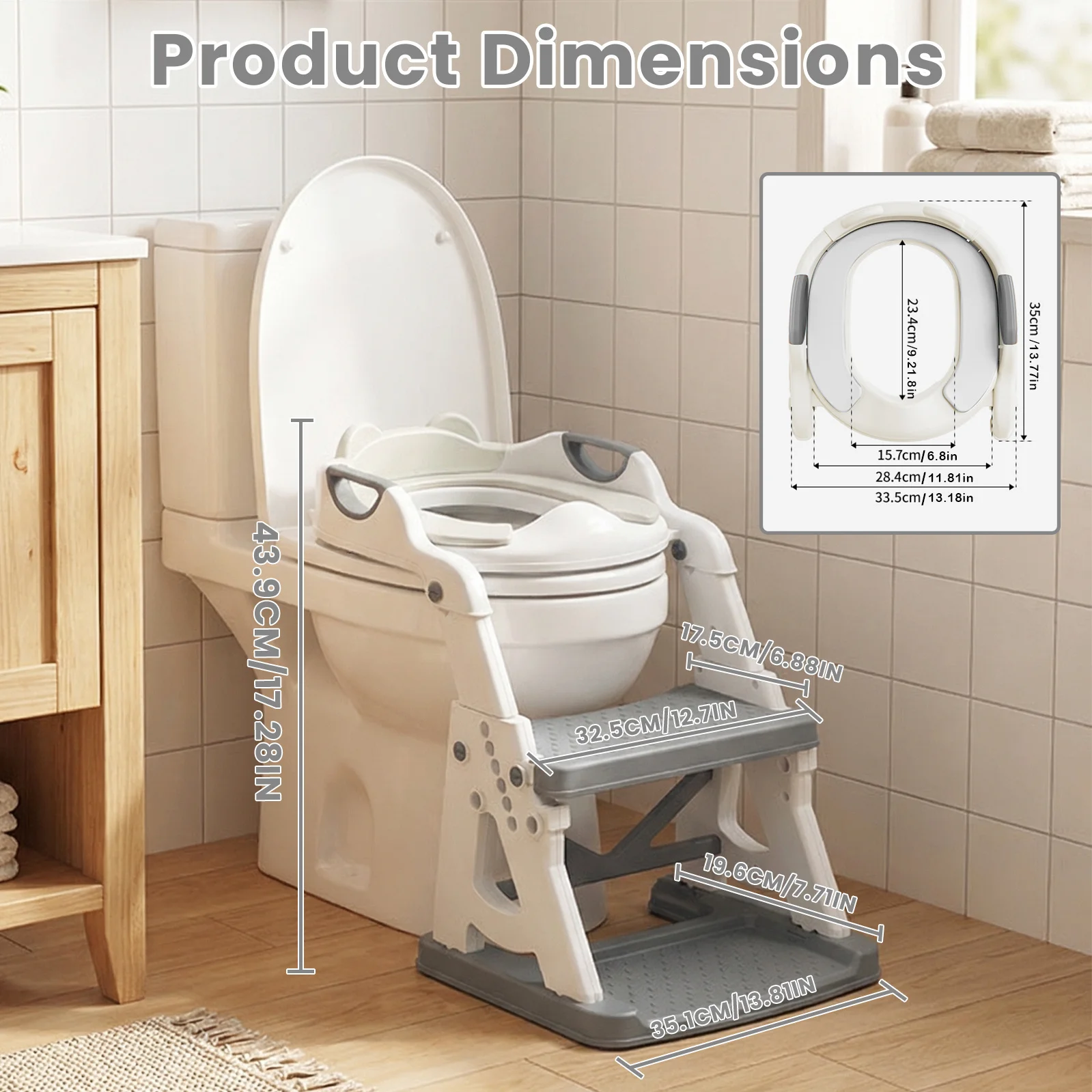 Potty Training Seat, 2 in 1 Potty Training Toilet with Step Stool for Boys Girls, Toddler Toilet Seat with Stabilizer Bar