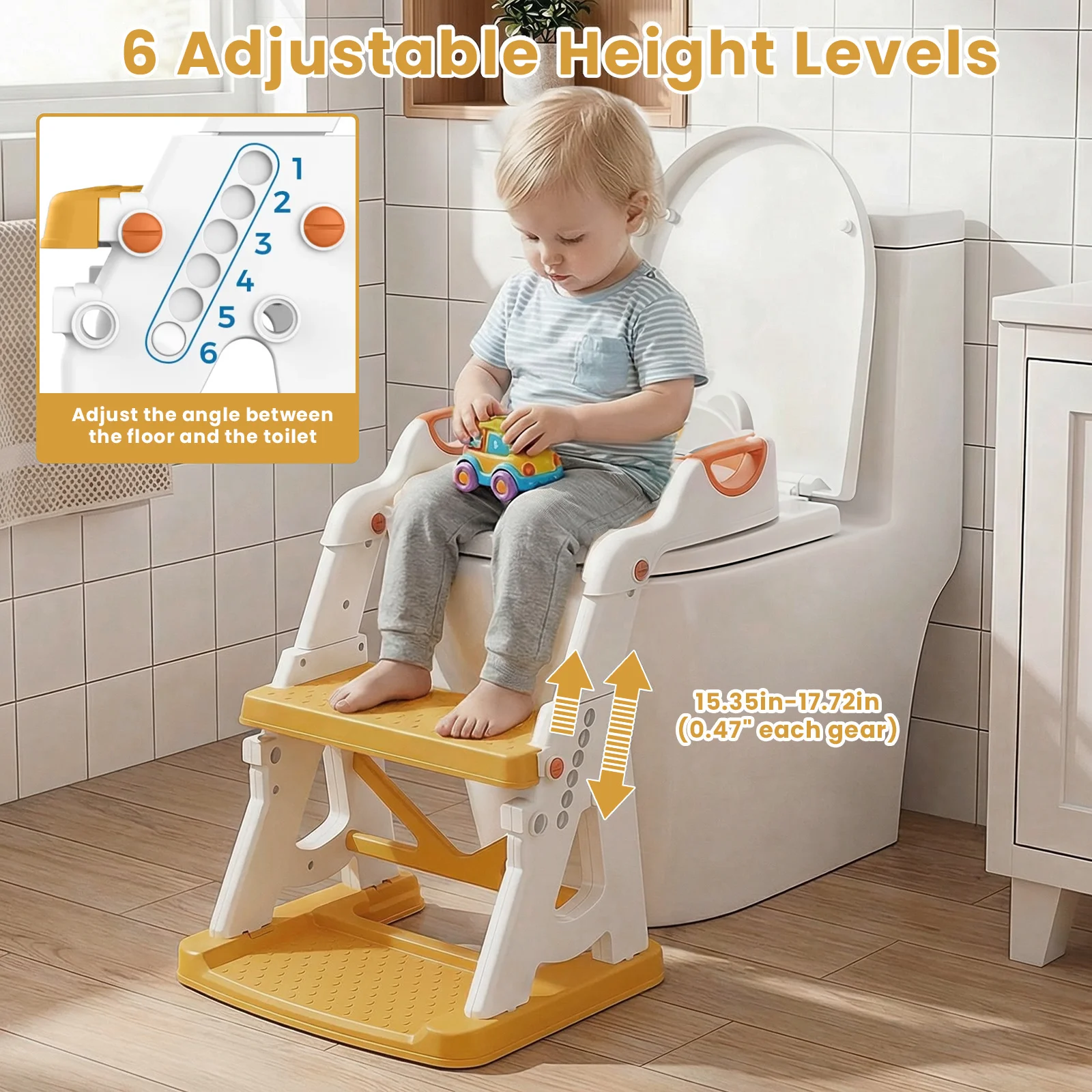 Potty Training Seat, 2 in 1 Potty Training Toilet with Step Stool for Boys Girls, Toddler Toilet Seat with Stabilizer Bar
