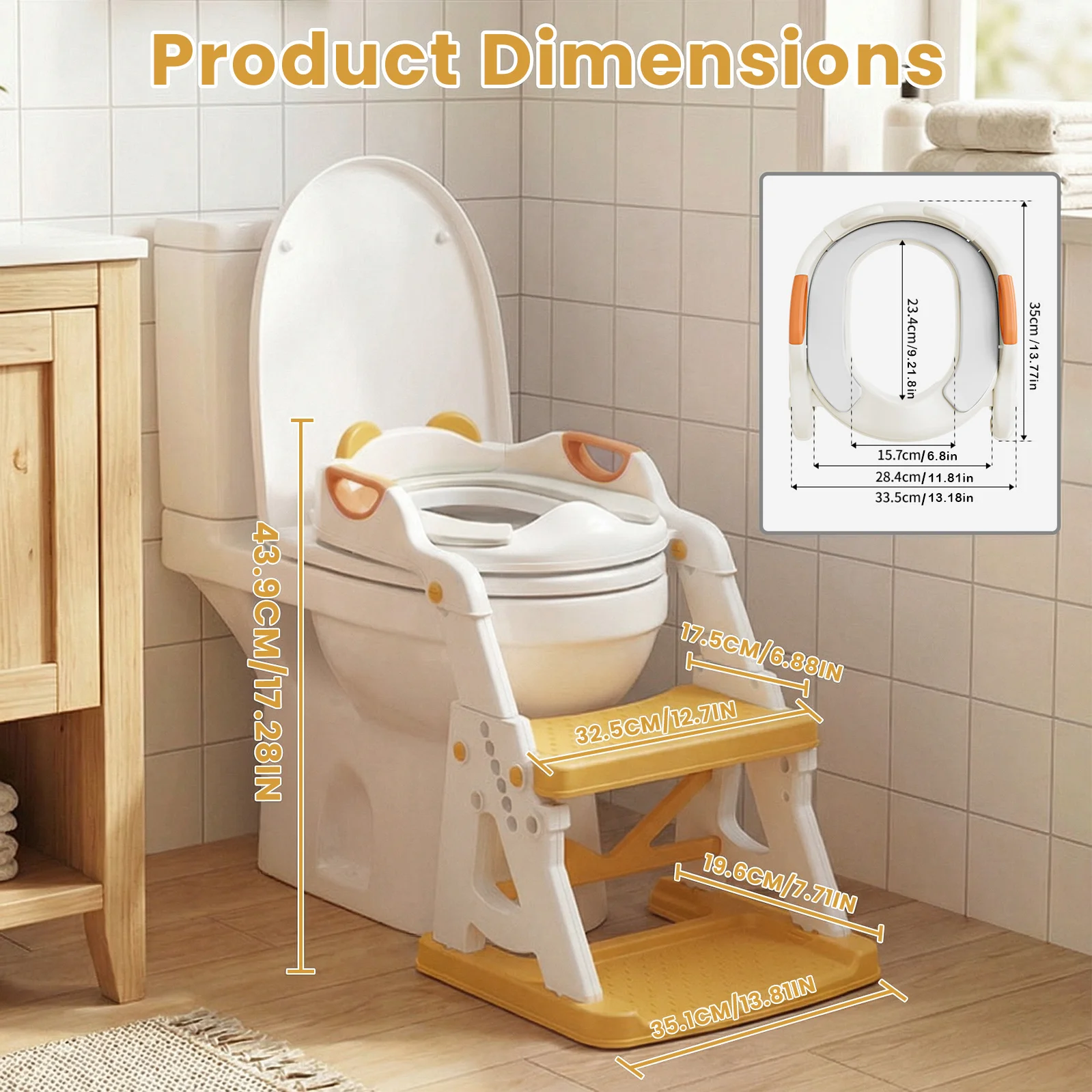 Potty Training Seat, 2 in 1 Potty Training Toilet with Step Stool for Boys Girls, Toddler Toilet Seat with Stabilizer Bar