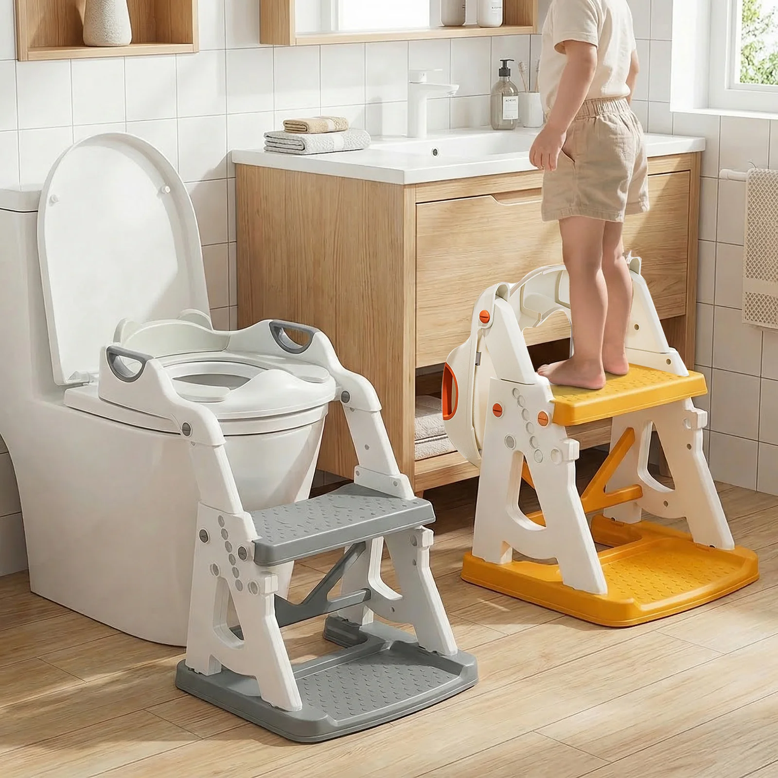 Potty Training Seat, 2 in 1 Potty Training Toilet with Step Stool for Boys Girls, Toddler Toilet Seat with Stabilizer Bar
