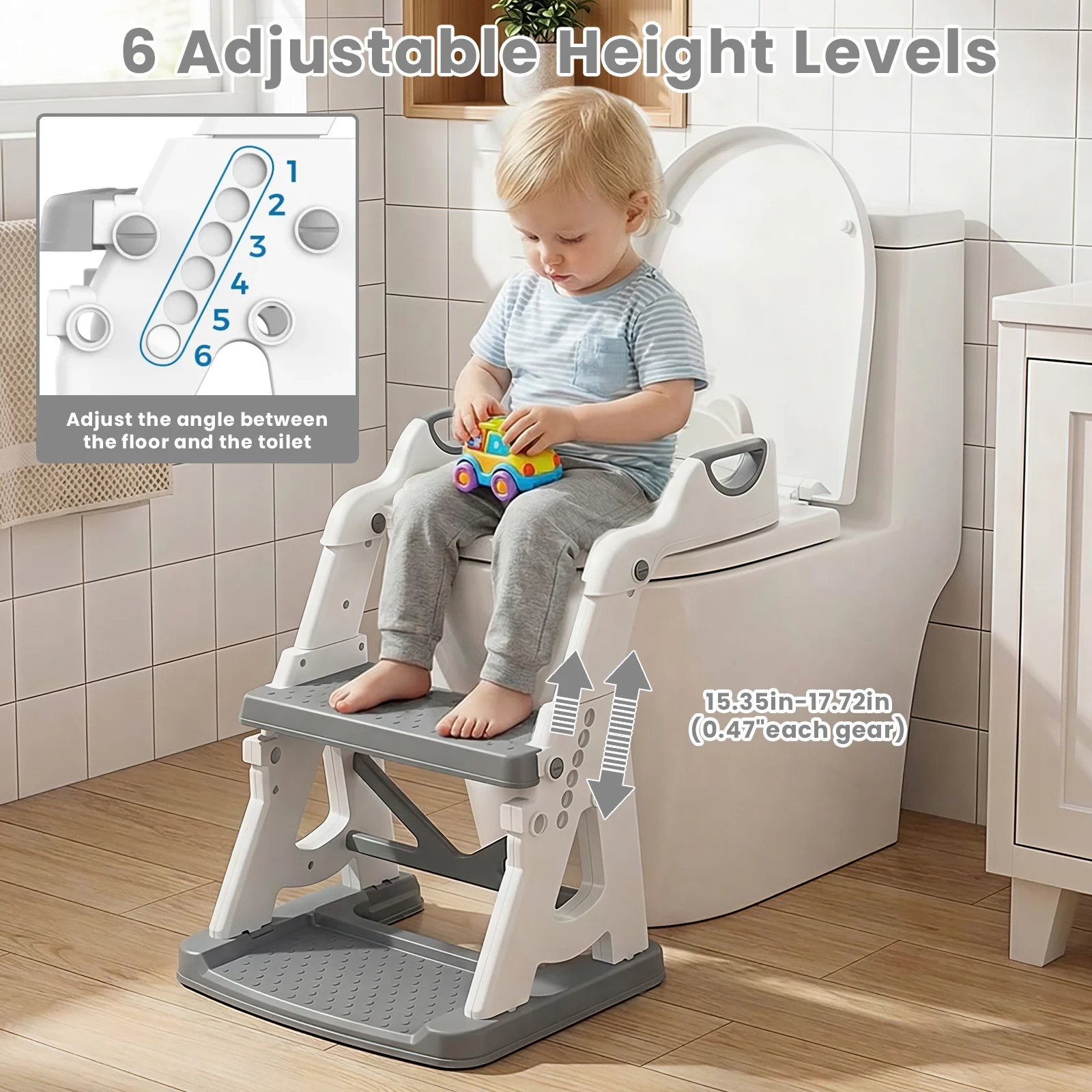 Potty Training Seat, 2 in 1 Potty Training Toilet with Step Stool for Boys Girls, Toddler Toilet Seat with Stabilizer Bar