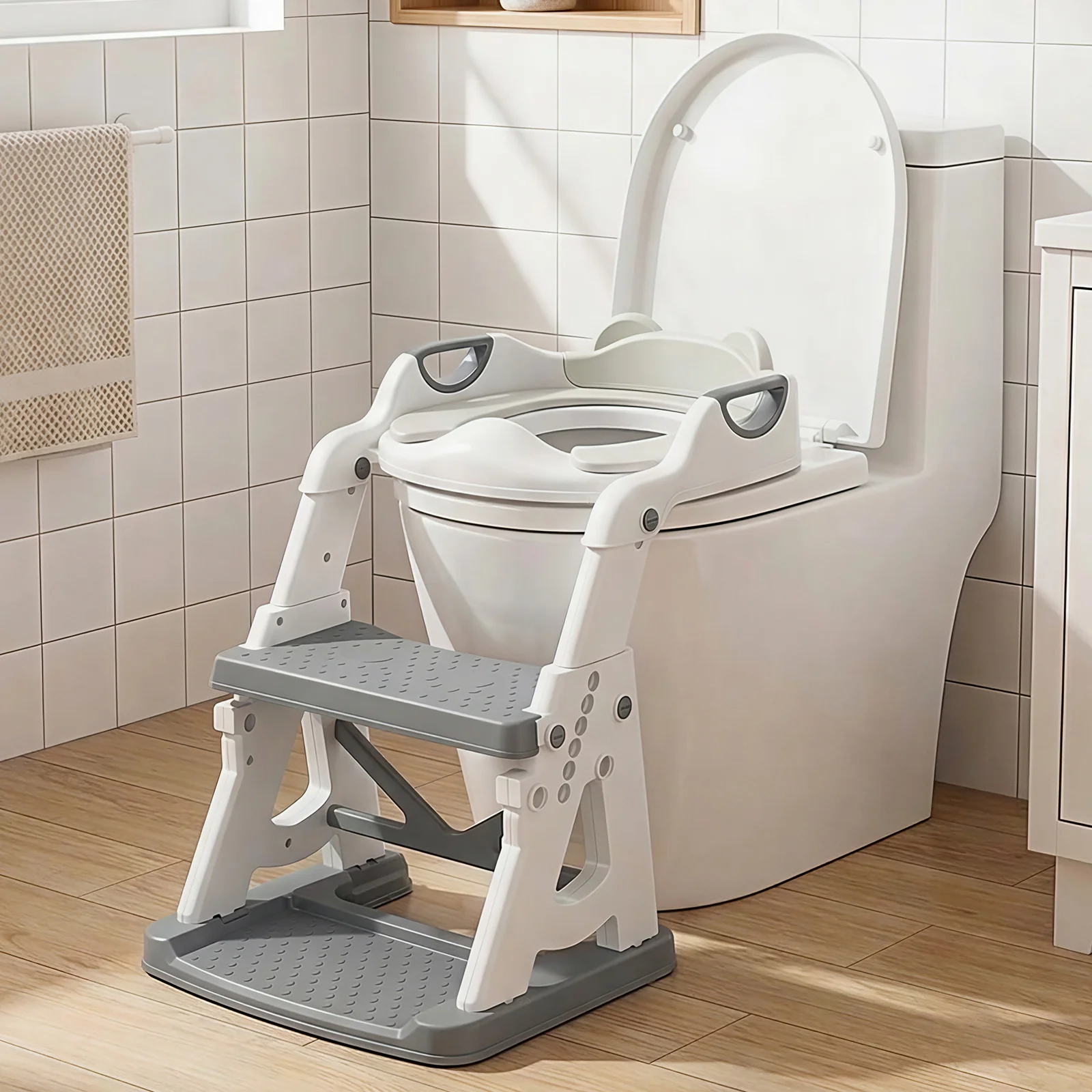 Potty Training Seat, 2 in 1 Potty Training Toilet with Step Stool for Boys Girls, Toddler Toilet Seat with Stabilizer Bar