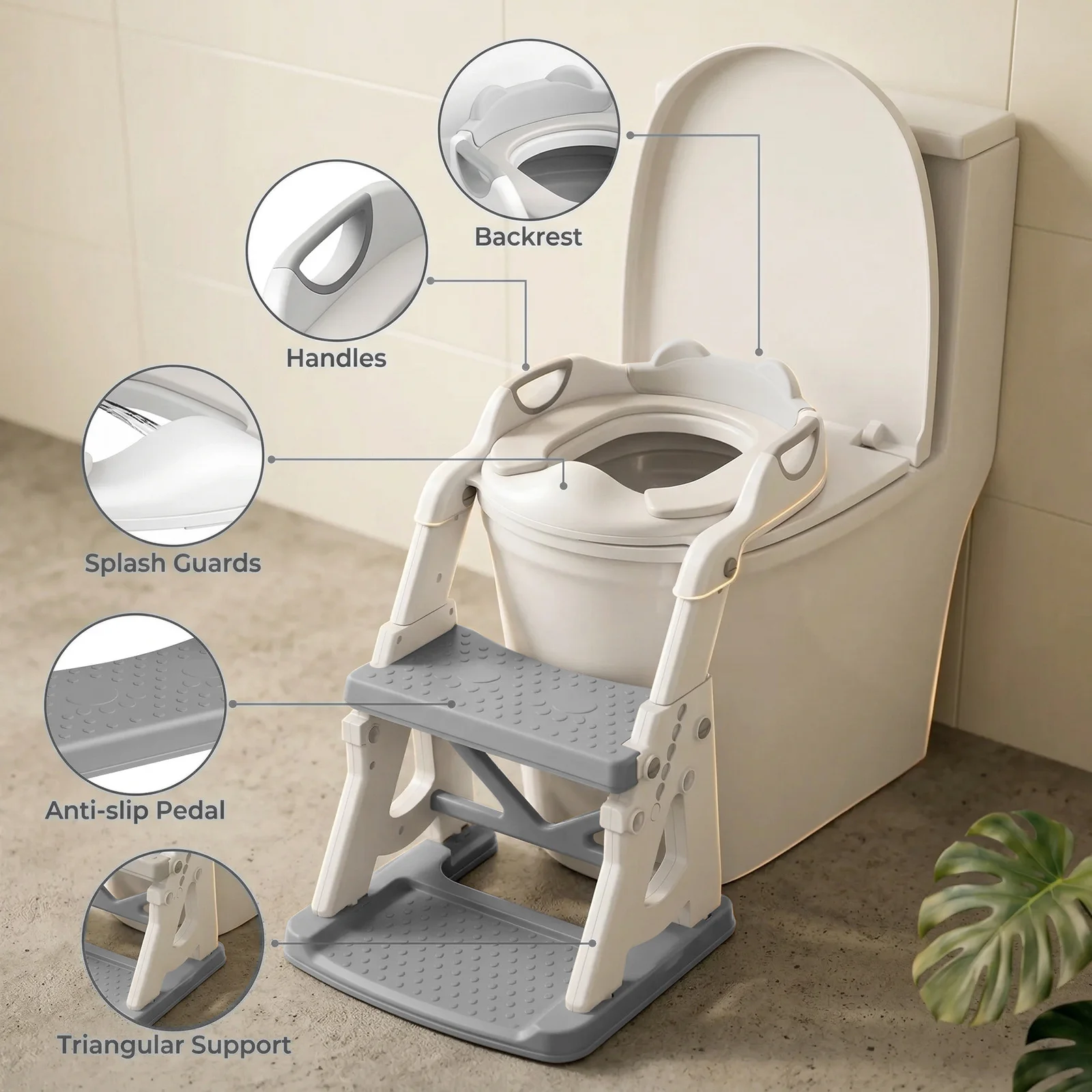 Potty Training Seat, 2 in 1 Potty Training Toilet with Step Stool for Boys Girls, Toddler Toilet Seat with Stabilizer Bar