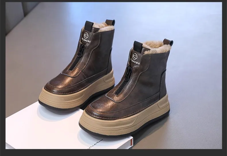 Kids Short Boots Handsome Comfortable Fur Children Fashion Boots Soft Bottom 2026 Brand New Boys Girls Ankle Boots Front Zipper