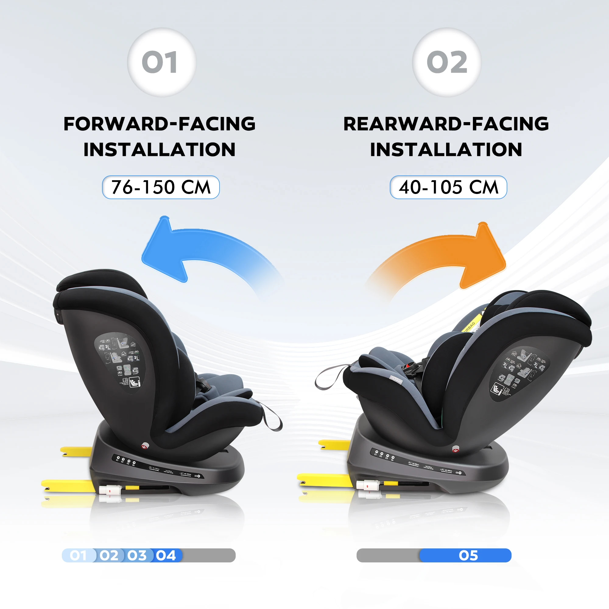 Reecle I-Size 360 Swivel Baby Car Seat, 40-150cm (0-12 Years), Compatible with ISOFIX