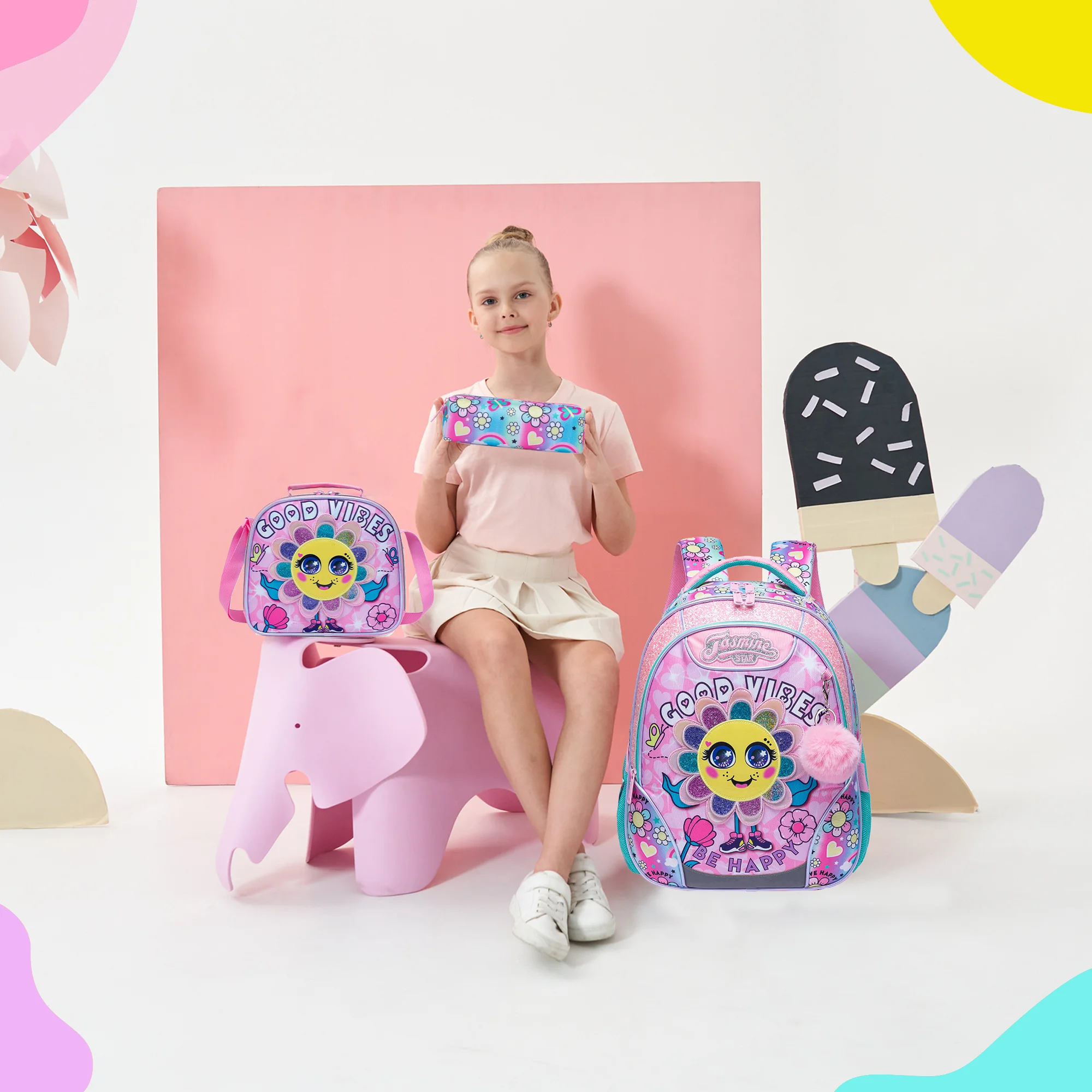 Backpack for Girls 16" Backpacks for Girls for School Sequin Backpack with Lunch Box for Elementary Students