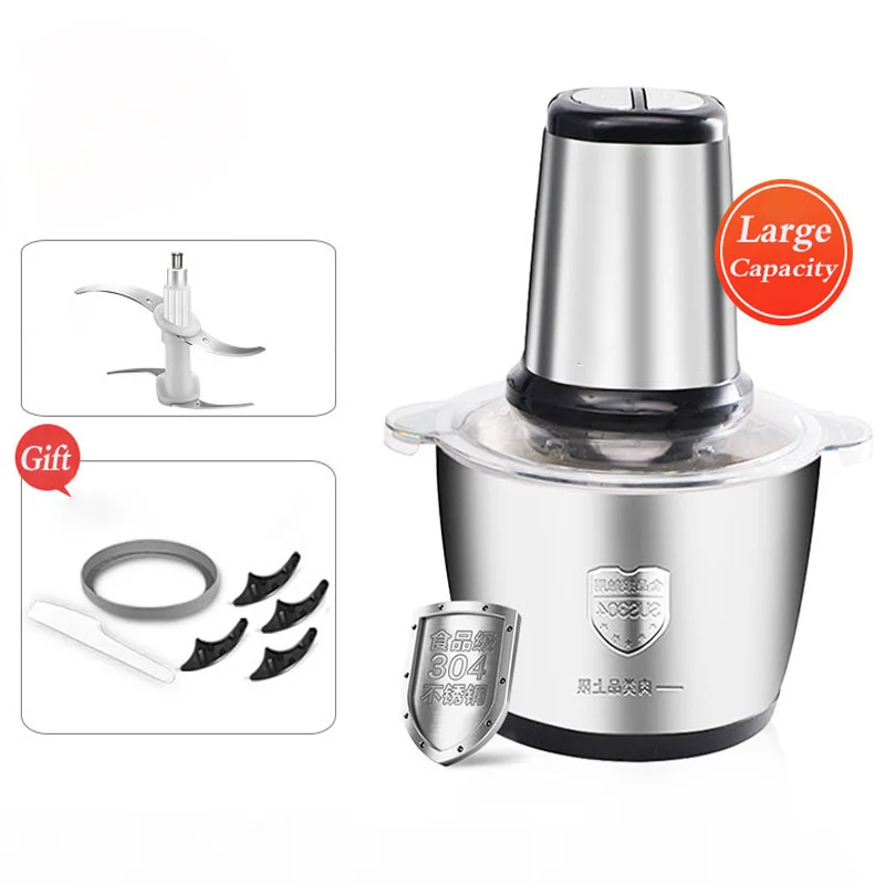 DWiusty Electric Meat Grinders 2L Food Crusher Stainless Steel Multifunctional Vegetable Processor Chopper Kitchen Blenders