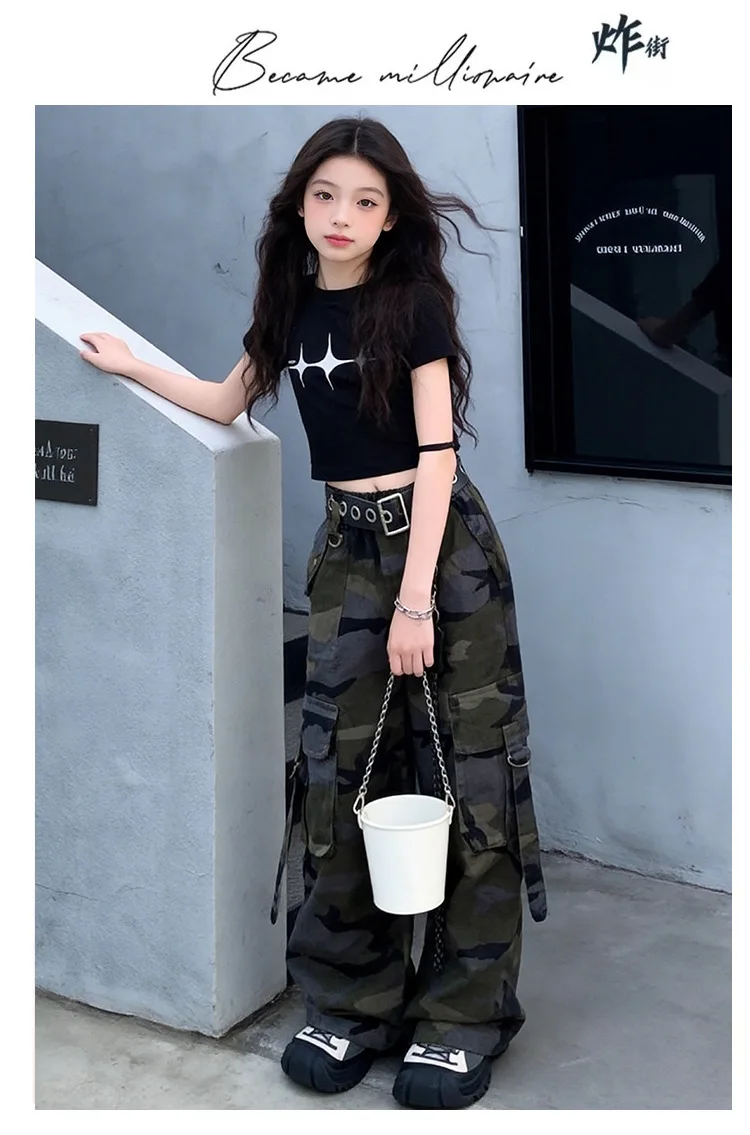 Hip Hop Girls Crop T Shirt Street Dance Camouflage Cargo Pant Boys Streetwear Sweatshirt Child Jazz K-pop Costumes Clothes Sets
