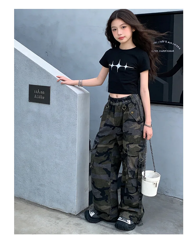 Hip Hop Girls Crop T Shirt Street Dance Camouflage Cargo Pant Boys Streetwear Sweatshirt Child Jazz K-pop Costumes Clothes Sets