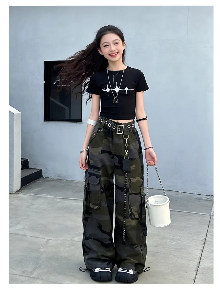Hip Hop Girls Crop T Shirt Street Dance Camouflage Cargo Pant Boys Streetwear Sweatshirt Child Jazz K-pop Costumes Clothes Sets