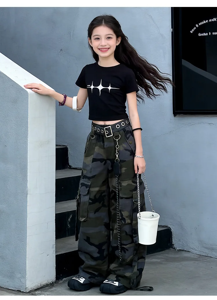 Hip Hop Girls Crop T Shirt Street Dance Camouflage Cargo Pant Boys Streetwear Sweatshirt Child Jazz K-pop Costumes Clothes Sets