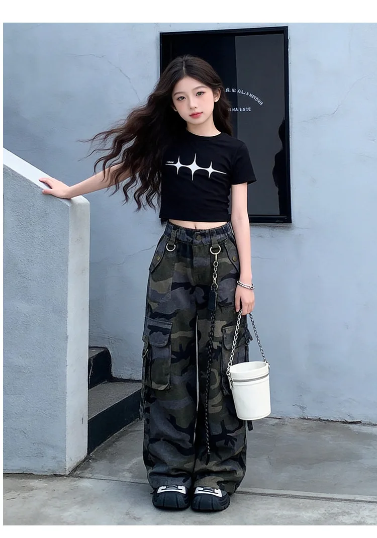 Hip Hop Girls Crop T Shirt Street Dance Camouflage Cargo Pant Boys Streetwear Sweatshirt Child Jazz K-pop Costumes Clothes Sets