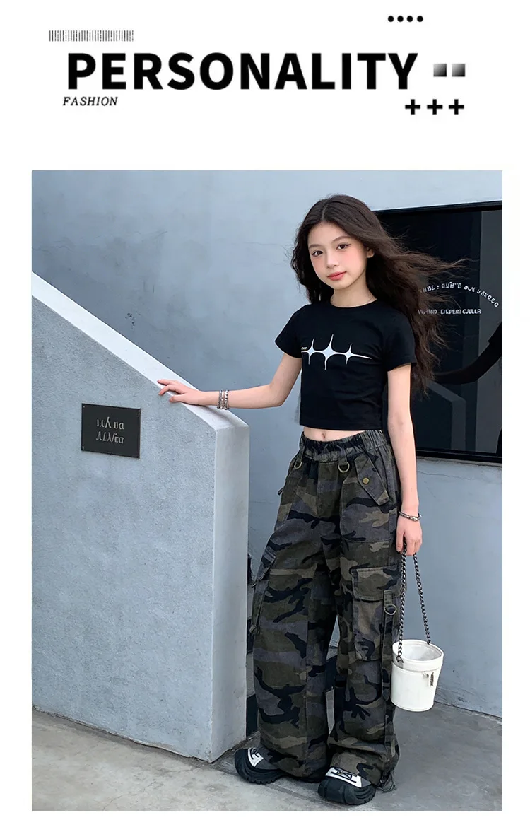 Hip Hop Girls Crop T Shirt Street Dance Camouflage Cargo Pant Boys Streetwear Sweatshirt Child Jazz K-pop Costumes Clothes Sets