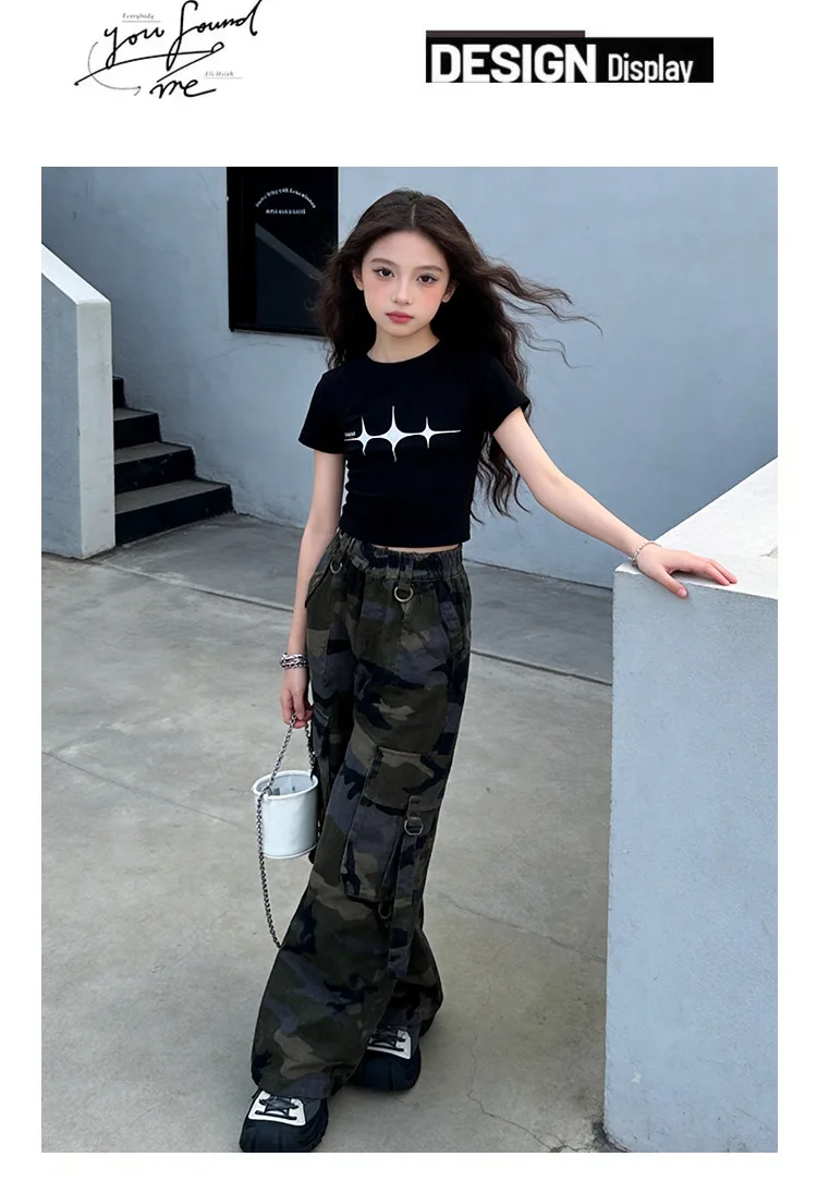 Hip Hop Girls Crop T Shirt Street Dance Camouflage Cargo Pant Boys Streetwear Sweatshirt Child Jazz K-pop Costumes Clothes Sets