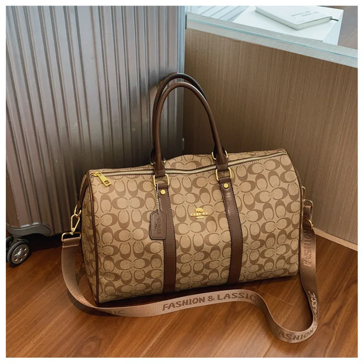 Classic Vintage Monogram Travel Duffle Bag, Trendy Versatile Overnight Weekender Bag with Top Handles & Adjustable Strap