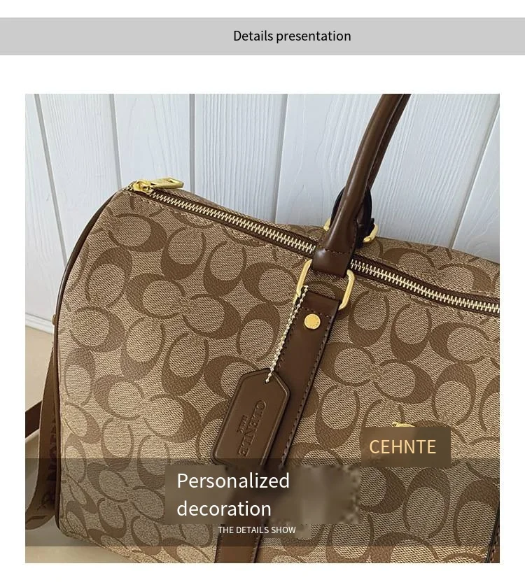 Classic Vintage Monogram Travel Duffle Bag, Trendy Versatile Overnight Weekender Bag with Top Handles & Adjustable Strap