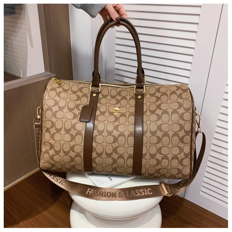 Classic Vintage Monogram Travel Duffle Bag, Trendy Versatile Overnight Weekender Bag with Top Handles & Adjustable Strap