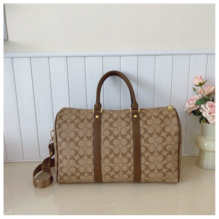 Classic Vintage Monogram Travel Duffle Bag, Trendy Versatile Overnight Weekender Bag with Top Handles & Adjustable Strap