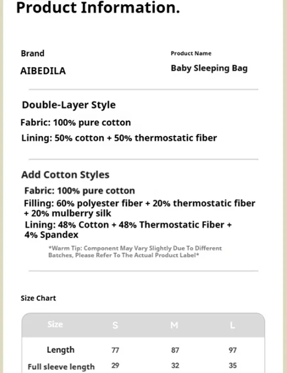 AIBEDILA Toddlers Baby Sleep Sack Thin Skin Friendly Infant Sleeping Bag Ultra Soft Kids Wearable Blanket For Boy/Girl