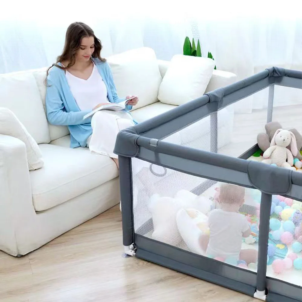 Baby Playpen Large Kids Safety Fence Indoor Toddler Activity Center Breathable Mesh Baby Crawling Play Yard