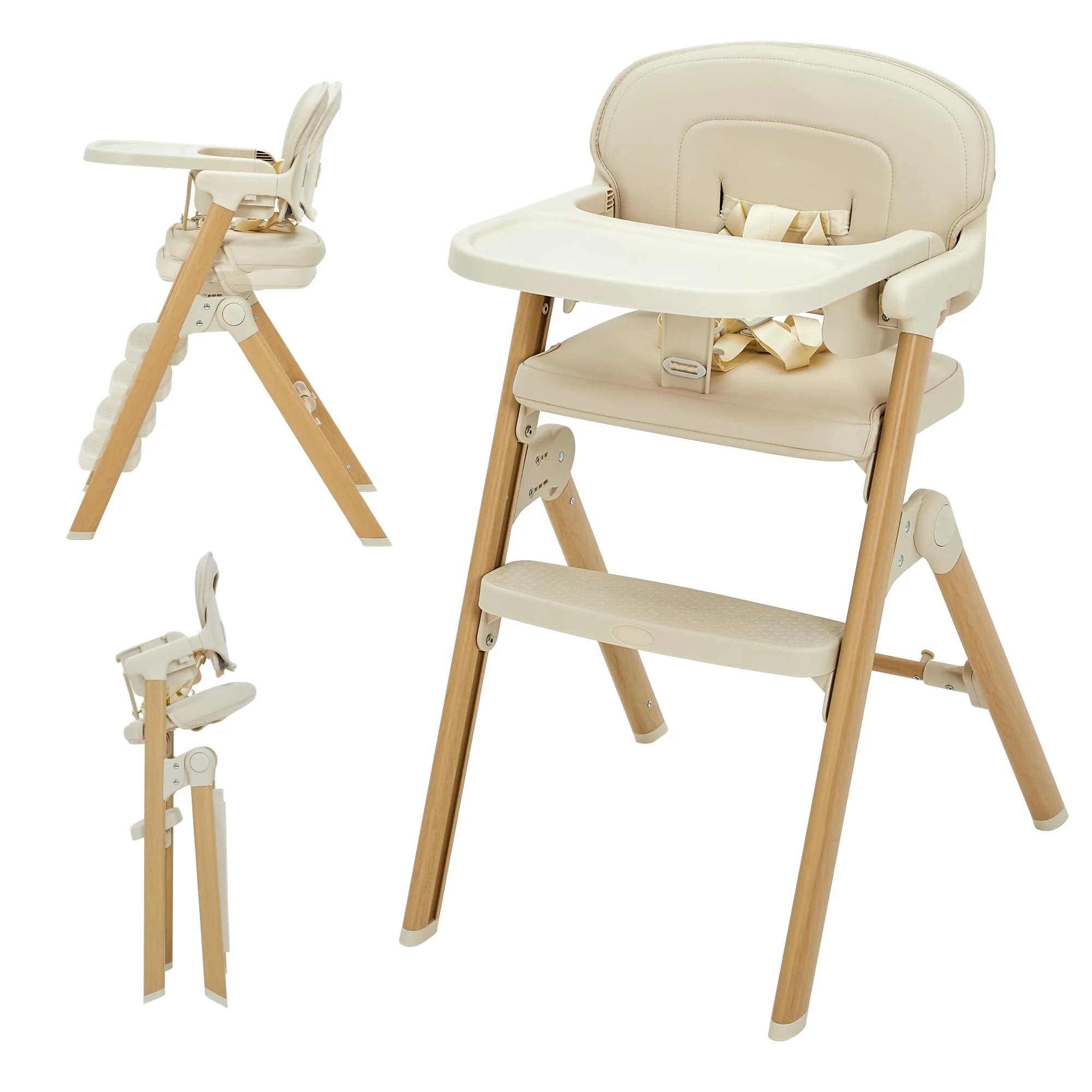 HiMISS Collapsible Portable Baby High Chair, Easy to Clean Waterproof Cushion, Removable Tray, Adjustable Footrest, Compact Toddler Booster Seat