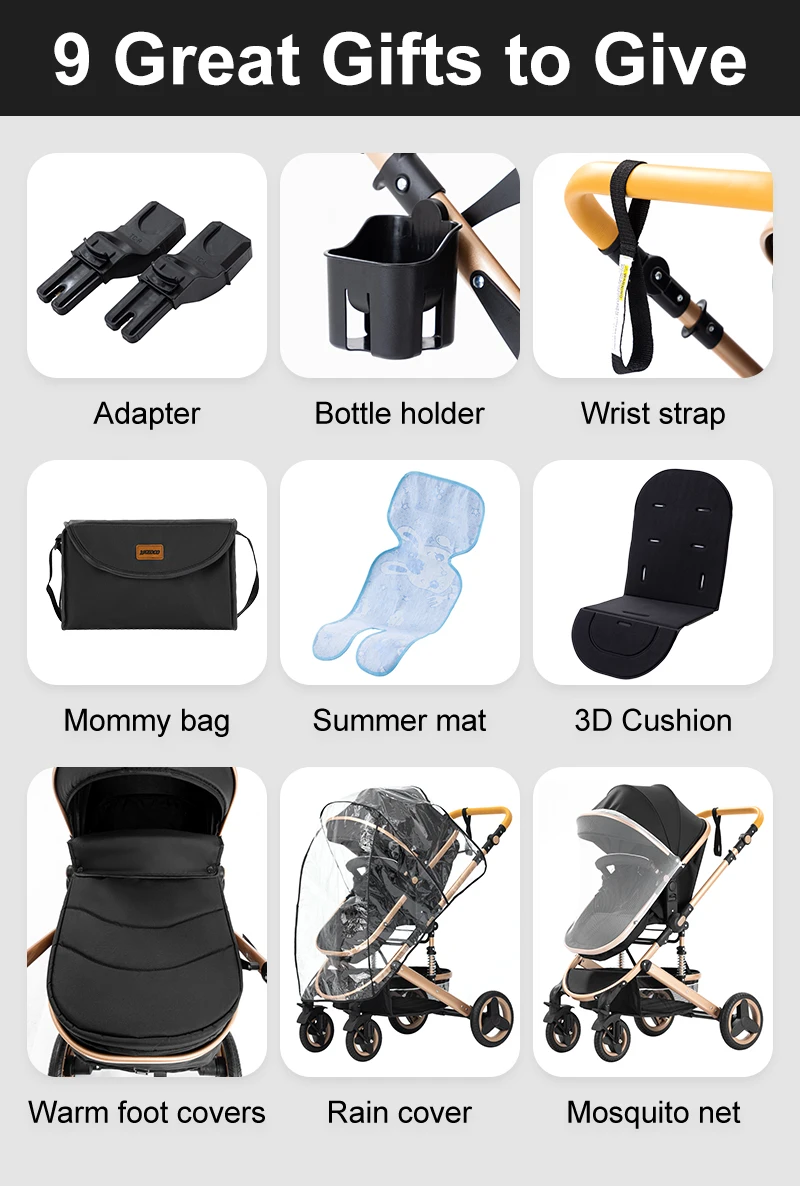 Luxury High Landscape 3-in-1 Baby Stroller Reversible Riding Direction Compact Fold Solid Structure All Weather Infant Pushchair Home & Travel