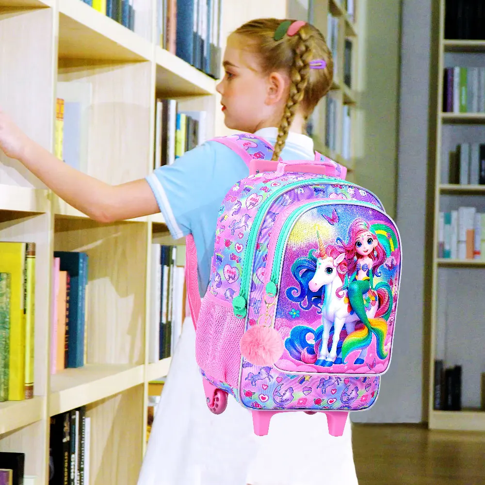 3PCS Rolling Backpack for Girls, Cute Kids Koala Wheeled Bookbag,Roller School Bag with Wheels for Elementary Preschool Travel