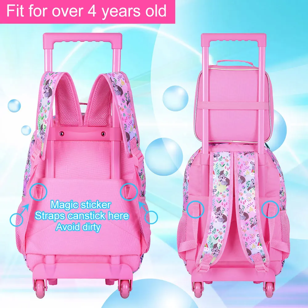 3PCS Rolling Backpack for Girls, Cute Kids Koala Wheeled Bookbag,Roller School Bag with Wheels for Elementary Preschool Travel