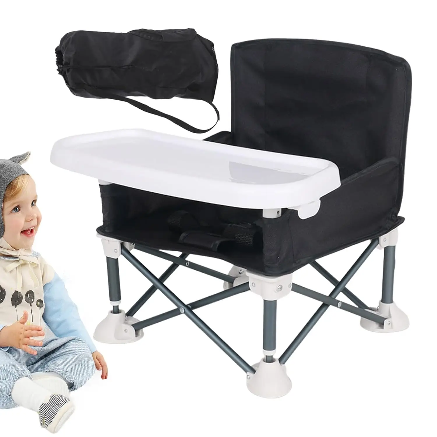 1set Folding Chair Portable Feeding Chair With Removable Tray 4 Oversized Feet For Going Out Picnic Travel