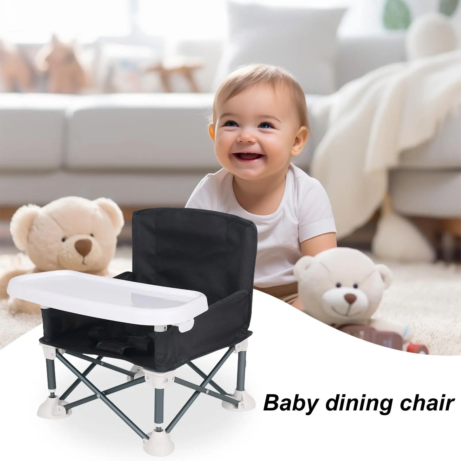 1set Folding Chair Portable Feeding Chair With Removable Tray 4 Oversized Feet For Going Out Picnic Travel