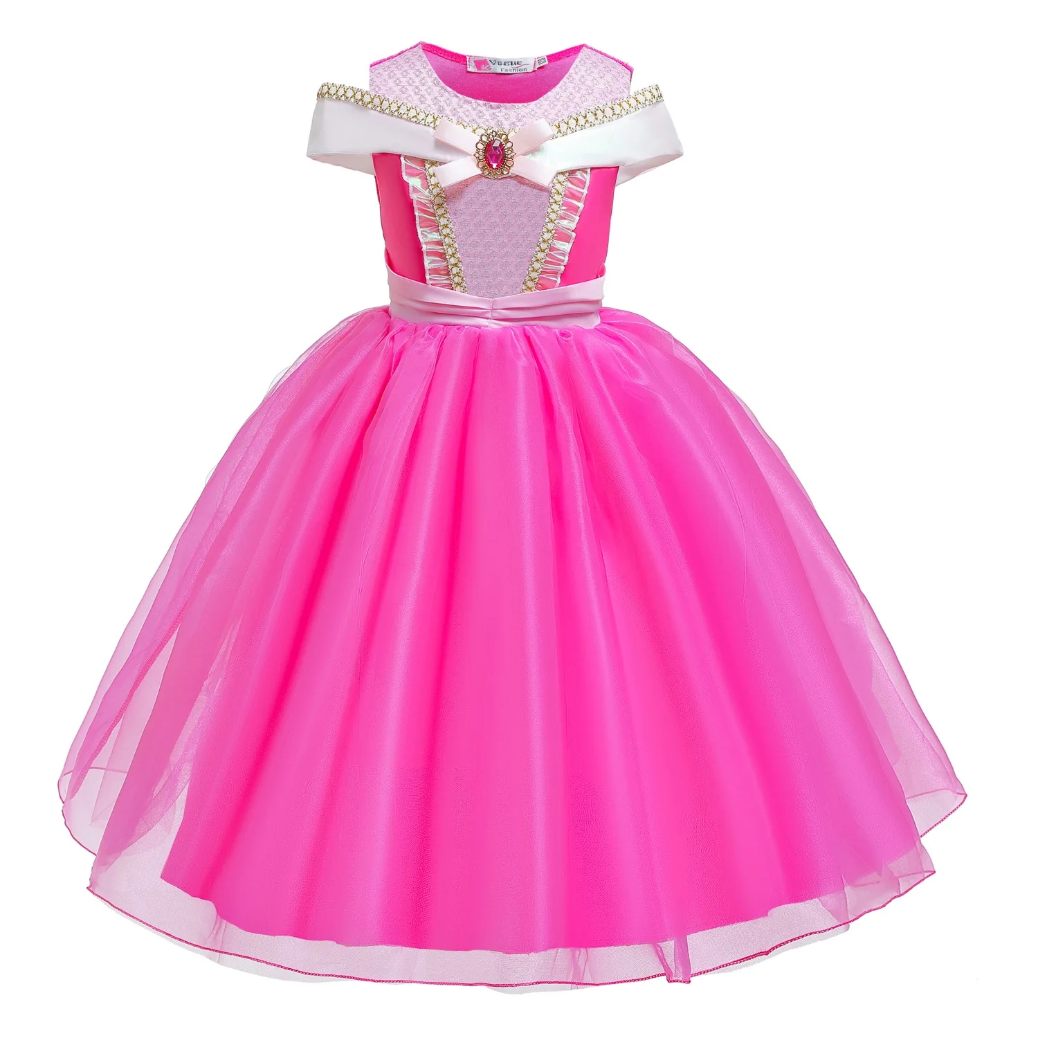 2026 Summer Girls Cosplay Pink Aurora Princess Short Sleeves Dress Birthday Party Elegant Dress + Accessories Fairy Disguise Set