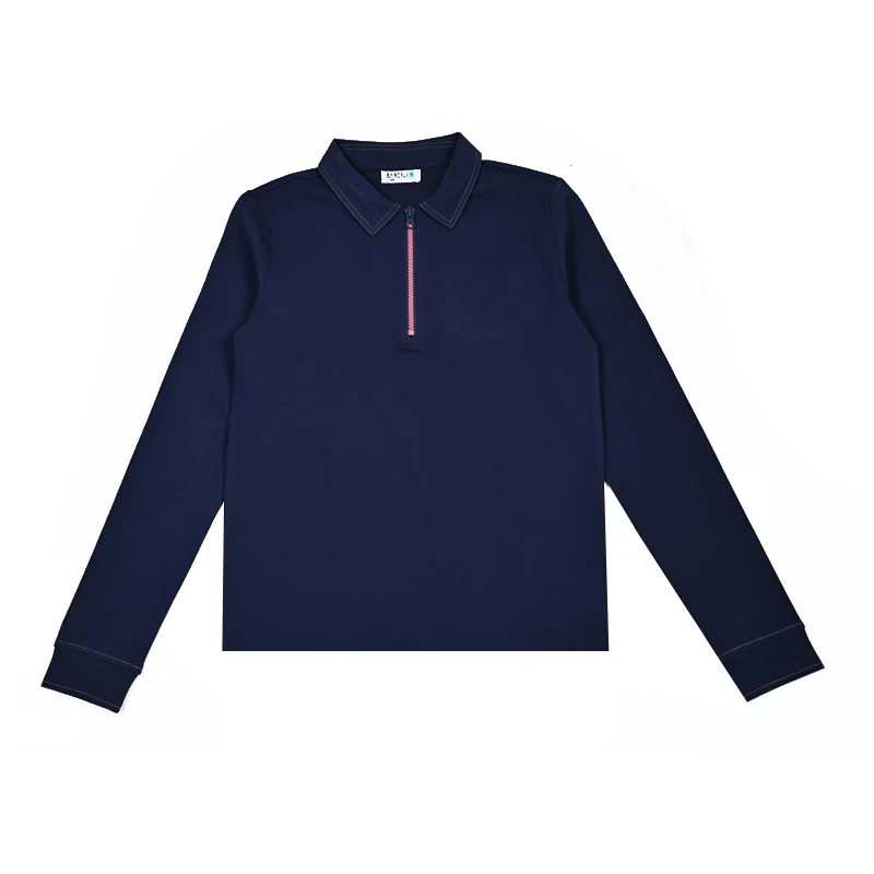 Youth Set Navy and Black Sweatshirt and Maxi Skirt Suit Long Sleeve Contrast Stitches and Zipper French Terry Fabric for Spring
