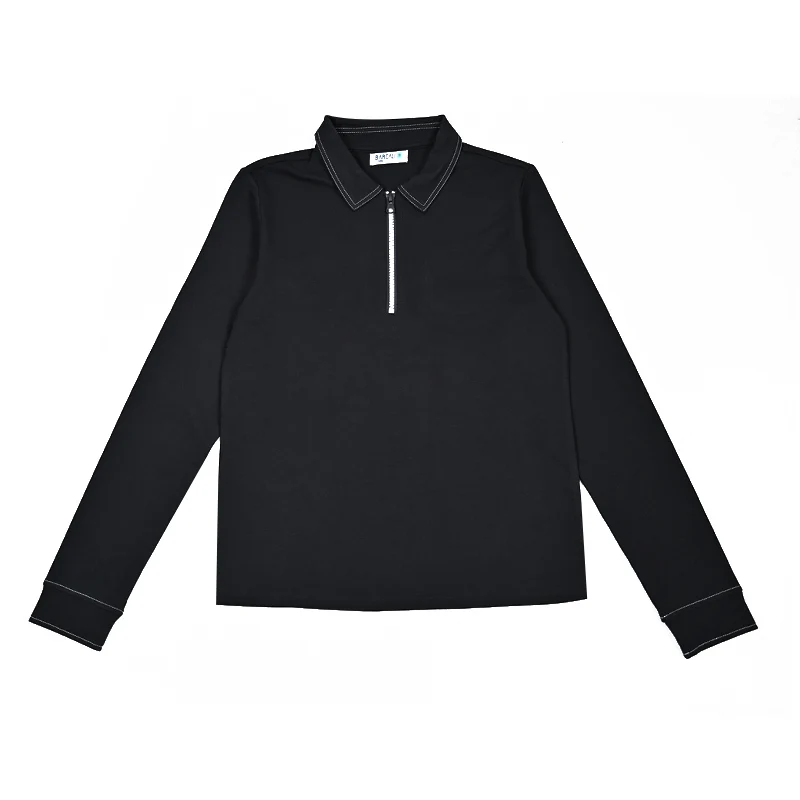 Youth Set Navy and Black Sweatshirt and Maxi Skirt Suit Long Sleeve Contrast Stitches and Zipper French Terry Fabric for Spring