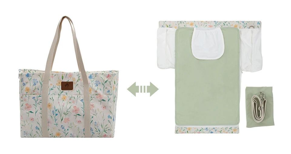 Wet/Dry Storage Tote Bag Mommy Bag Convert Diaper Changing Mat Included 2Pcs Removable Diaper Mats And 1Pc Shoulder Belt