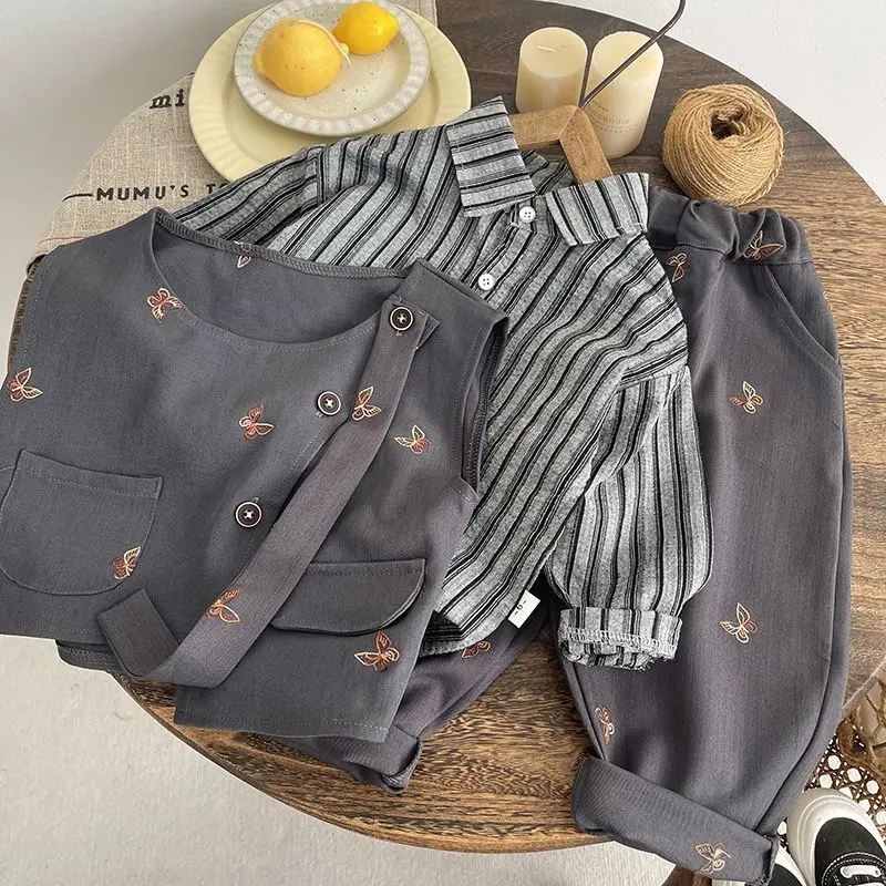 2026 Spring And Autumn New Baby Boy's Clothing Set Korean Edition Handsome Children's Suit Bow Vest Shirt Pants 3PCS 1-5Years