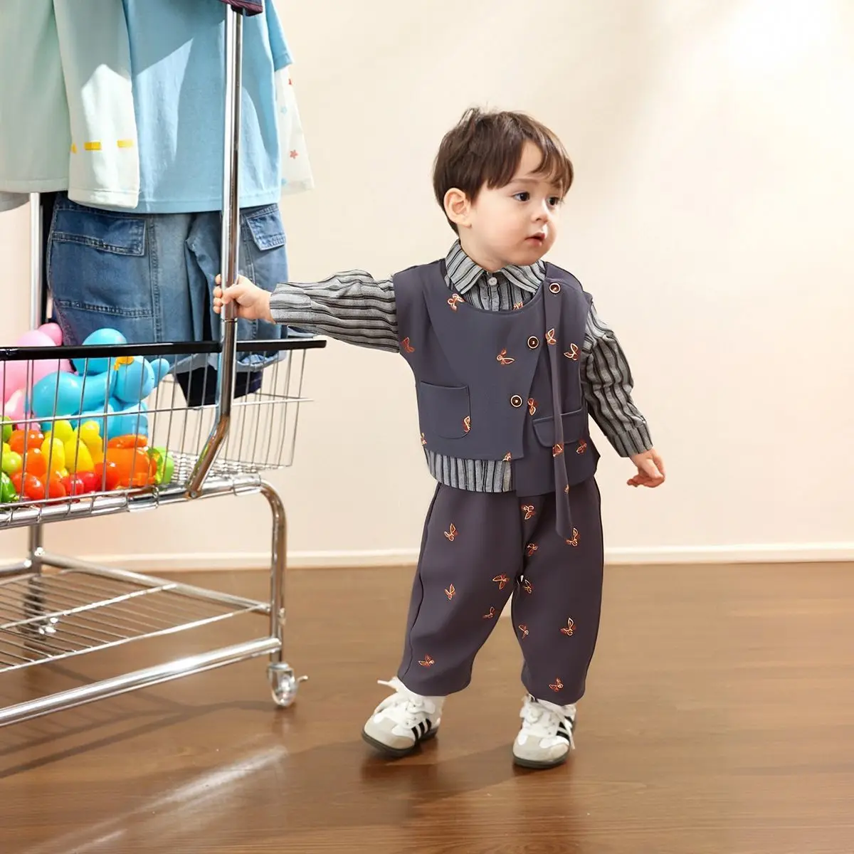 2026 Spring And Autumn New Baby Boy's Clothing Set Korean Edition Handsome Children's Suit Bow Vest Shirt Pants 3PCS 1-5Years
